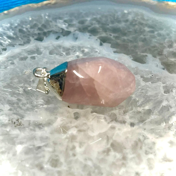 Rose Quartz Silver Electroform Freeform Pendant