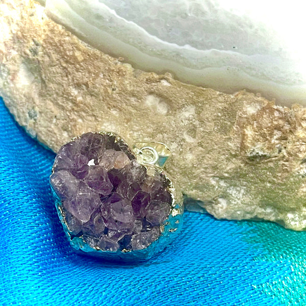 Amethyst Druzy Heart Pendant with Silver Electro-form Bail