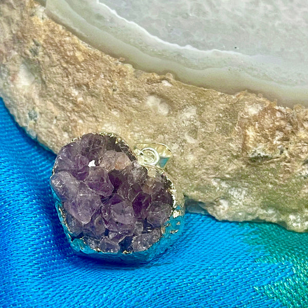 Amethyst Druzy Heart Pendant with Silver Electro-form Bail