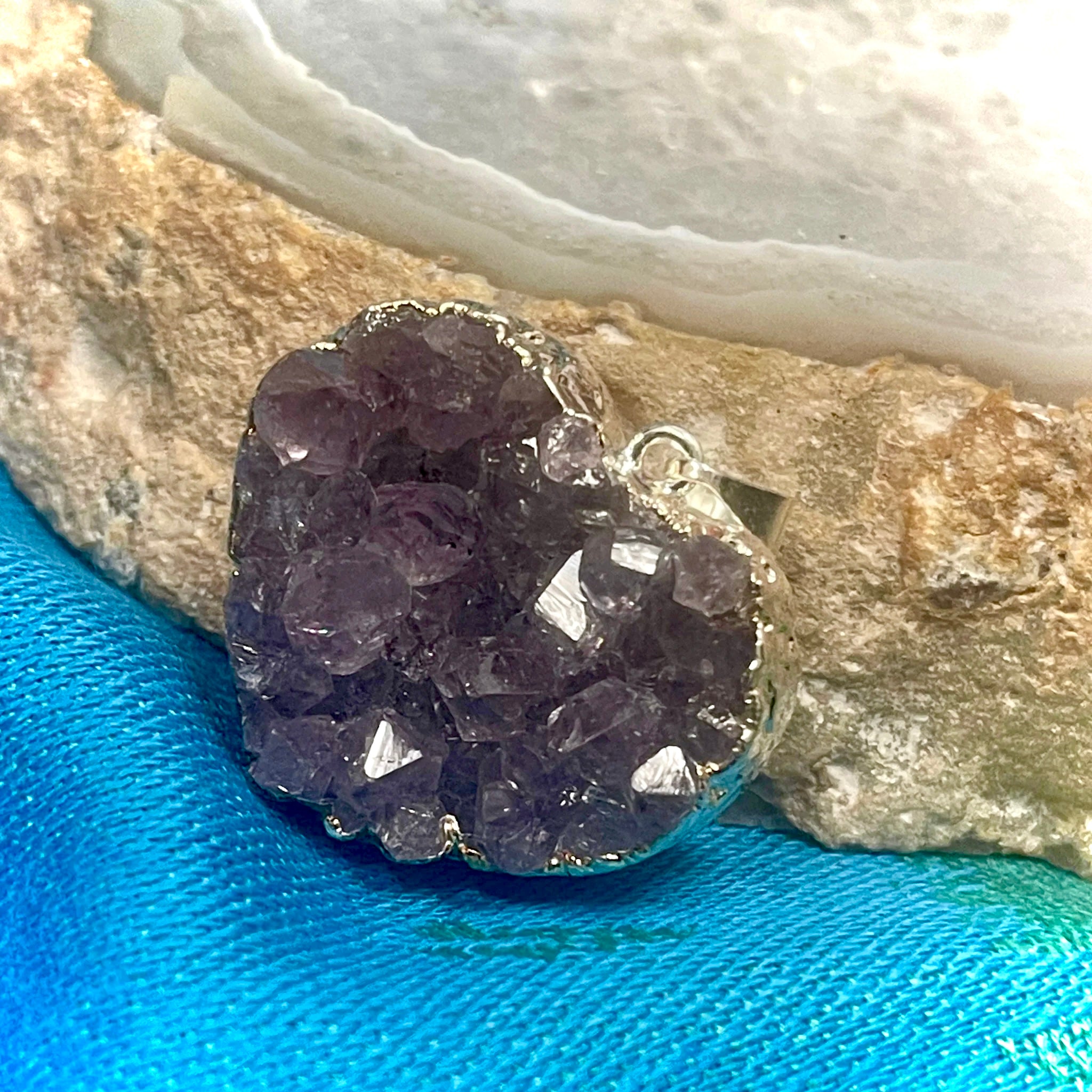 Amethyst Druzy Heart Pendant with Silver Electro-form Bail