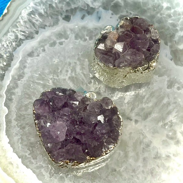 Amethyst Druzy Heart Pendant with Silver Electro-form Bail