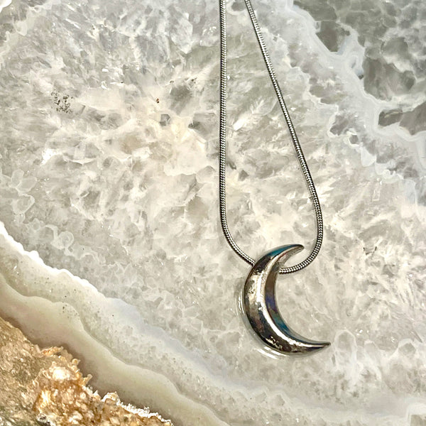 Crescent Moon Silver Finish Slide Pendant Necklace