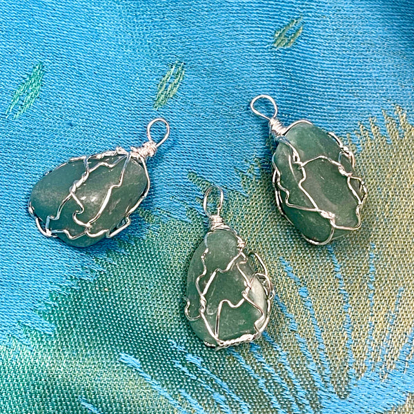 Green Aventurine Freeform Wired Wrapped Pendant