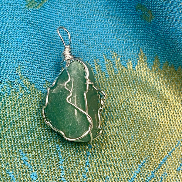 Green Aventurine Freeform Wired Wrapped Pendant