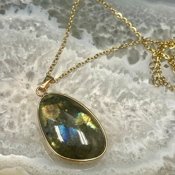 Labradorite Freeform Pendant Gold Finish Necklace