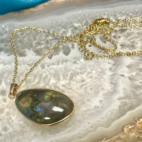 Labradorite Freeform Pendant Gold Finish Necklace