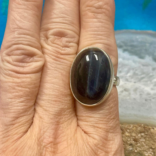 Blue Tiger Eye Sterling Silver .925 Ring \ Adjustable