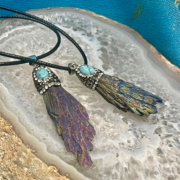 Titanium Aura Finish Kyanite and Turquoise Magnesite Pendant Necklace