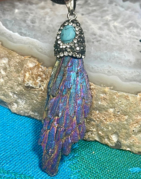 Titanium Aura Finish Kyanite and Turquoise Magnesite Pendant Necklace