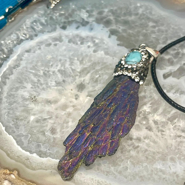 Titanium Aura Finish Kyanite and Turquoise Magnesite Pendant Necklace