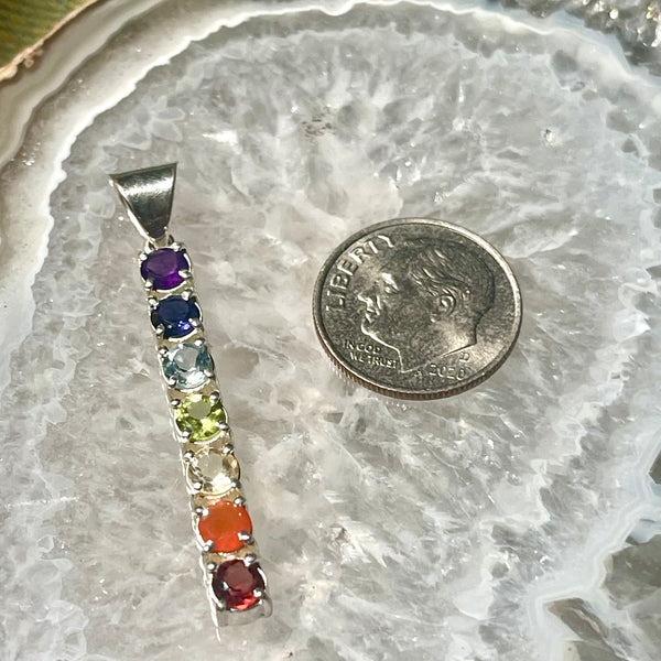 Chakra Seven Faceted Stone Sterling Silver Pendant Necklace