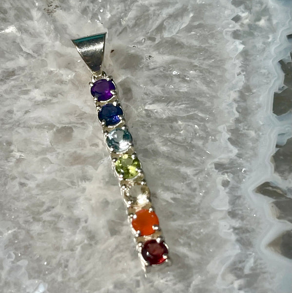 Chakra Seven Faceted Stone Sterling Silver Pendant Necklace