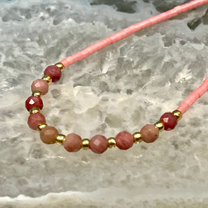 Rhodonite Micro Faceted Macrame Closure Adjustable Bracelet