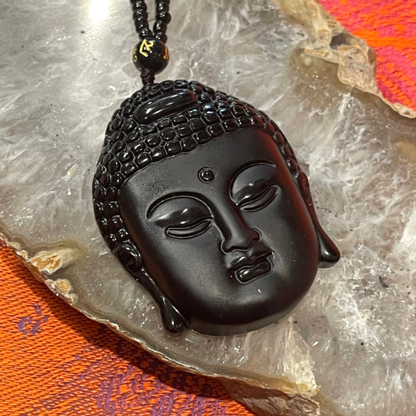 Obsidian Buddha Matte Finish Pendant Necklace