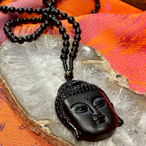 Obsidian Buddha Matte Finish Pendant Necklace