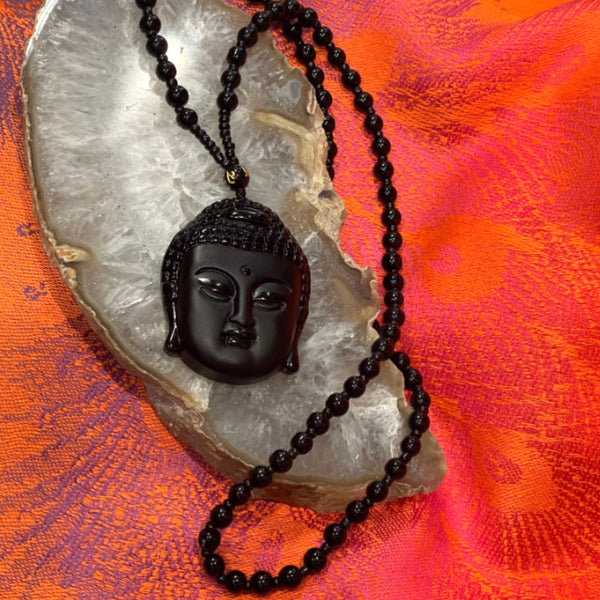 Obsidian Buddha Matte Finish Pendant Necklace