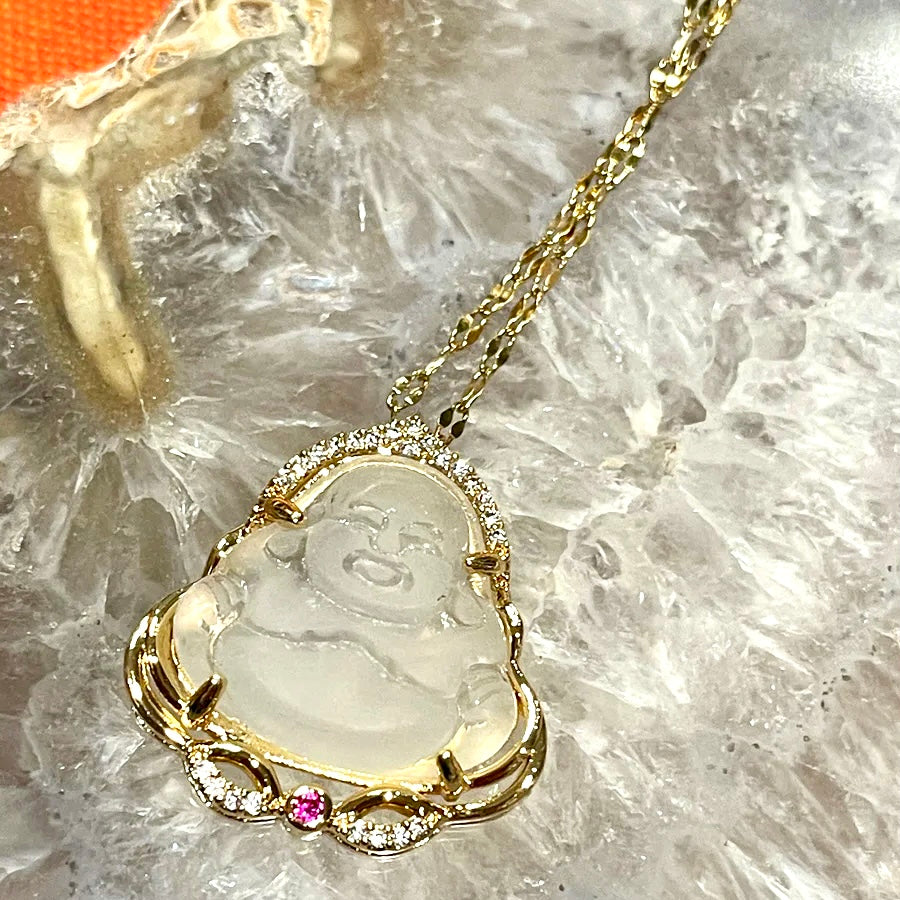 Quartz Crystal Buddha Gold Finish Pendant Necklace