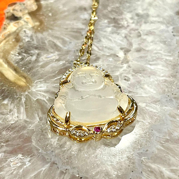 Quartz Crystal Buddha Gold Finish Pendant Necklace