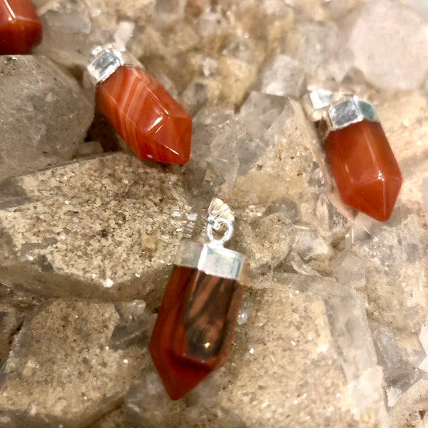 Carnelian Dagger Style Silver Electroform Pendant