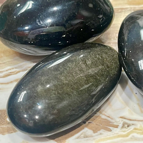 Golden Sheen Obsidian Palm Stones