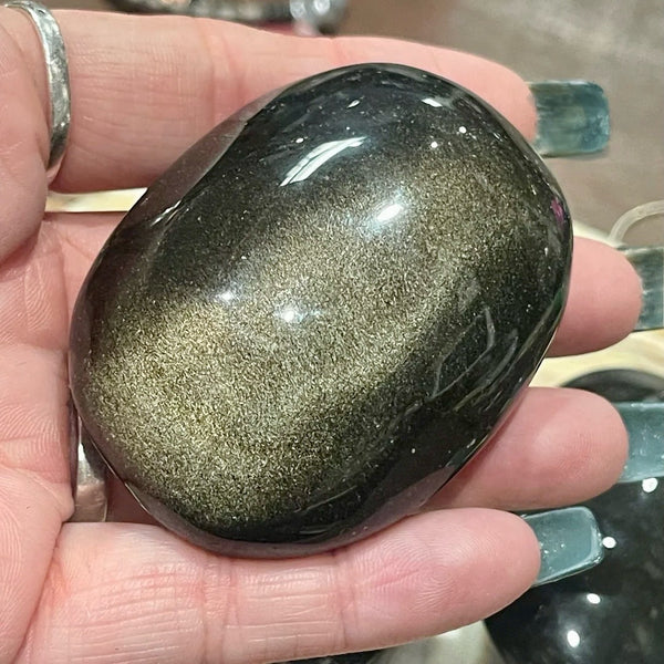 Golden Sheen Obsidian Palm Stones