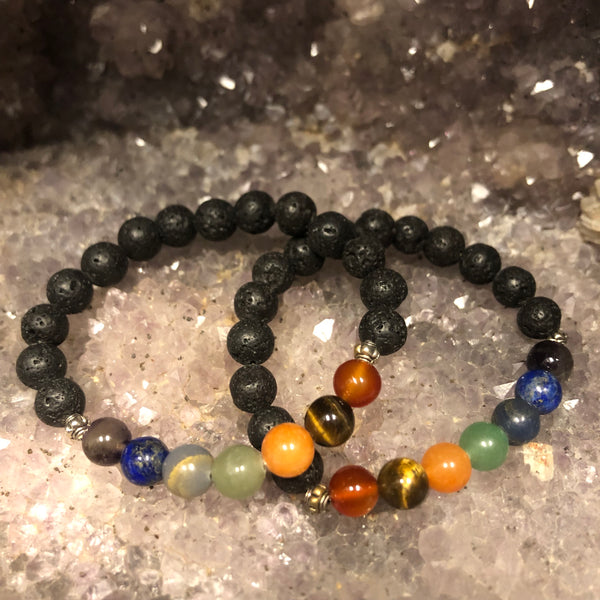 Chakra 8mm Lava Stone and 7 Gemstone Bracelet