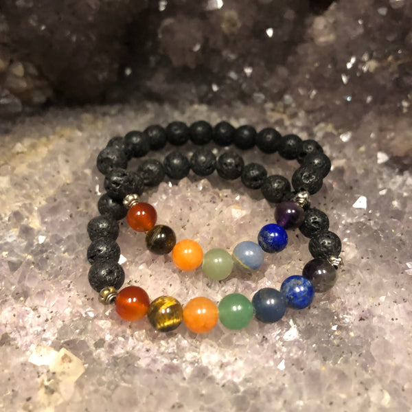 Chakra 8mm Lava Stone and 7 Gemstone Bracelet