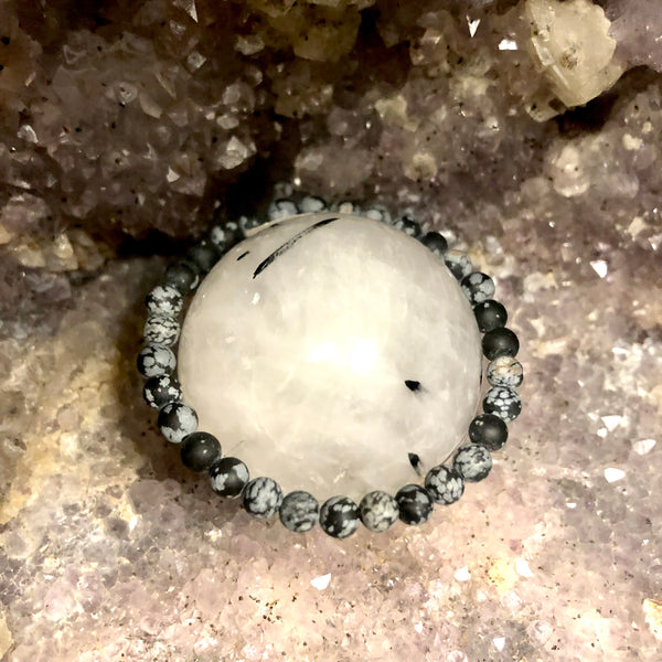 Snowflake Obsidian Matte Finish 6mm Round Stackable Bracelet