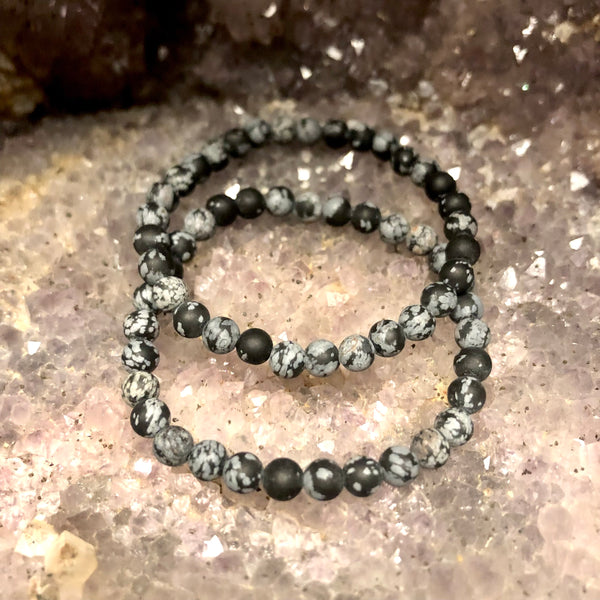 Snowflake Obsidian Matte Finish 6mm Round Stackable Bracelet