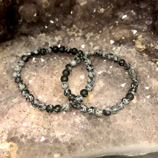 Snowflake Obsidian Matte Finish 6mm Round Stackable Bracelet