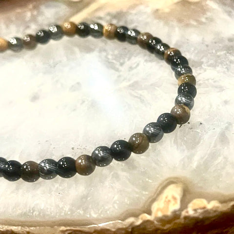 Protection Stretch Bracelet in 4mm Hematite, Tiger Eye, and Obsidian Beads