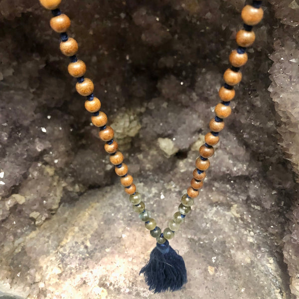 Labradorite and Sandalwood 108 Bead Mala Necklace