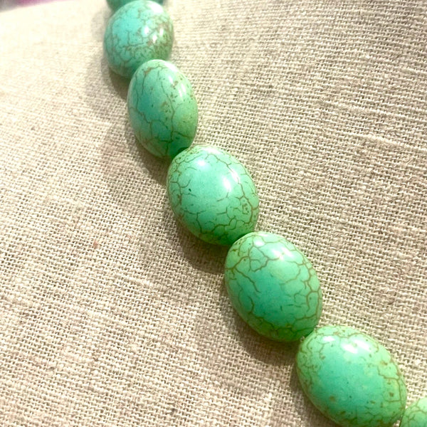 Green Turquoise Magnesite Oval 12x18mm Beads 15 Inch Strand