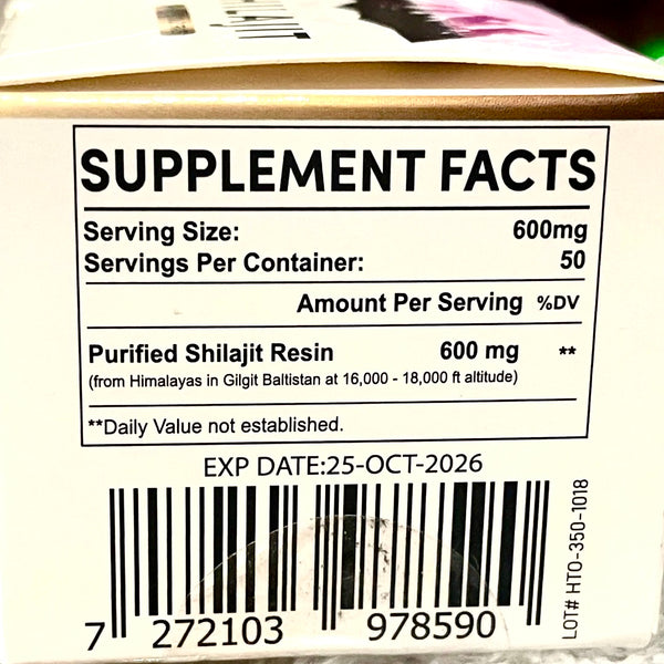 Shiljit Himalayan Gold Grade 85+ Trace Minerals Natural Resin 600 mg