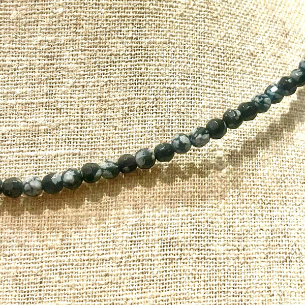 Snowflake Obsidian 3.5mm Faceted Gemstone 15 Inch Strand