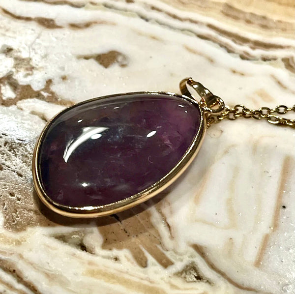 Amethyst Abstract Pendant 14KT Plated Necklace 18inches