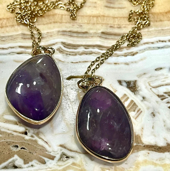 Amethyst Abstract Pendant 14KT Plated Necklace 18inches