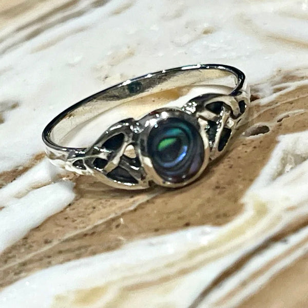 Sterling Silver Celtic Triquetra Ring with Assorted Stone Inlay