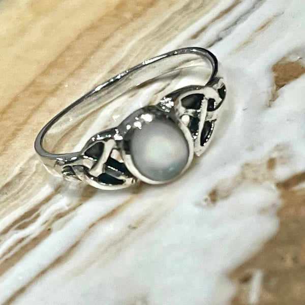 Sterling Silver Celtic Triquetra Ring with Assorted Stone Inlay