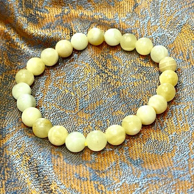 Yellow Calcite Matte Finish 8mm Round Bead Stretch Bracelet