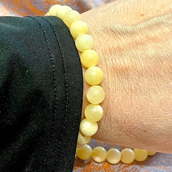 Yellow Calcite Matte Finish 8mm Round Bead Stretch Bracelet