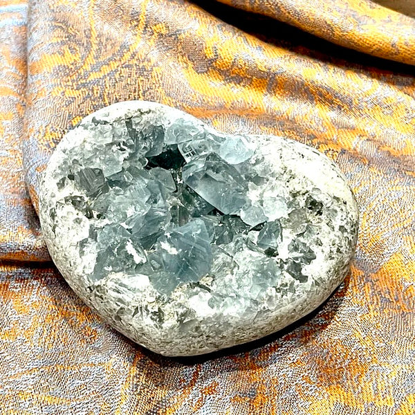 Celestite Druzy Heart Carving 4 inch