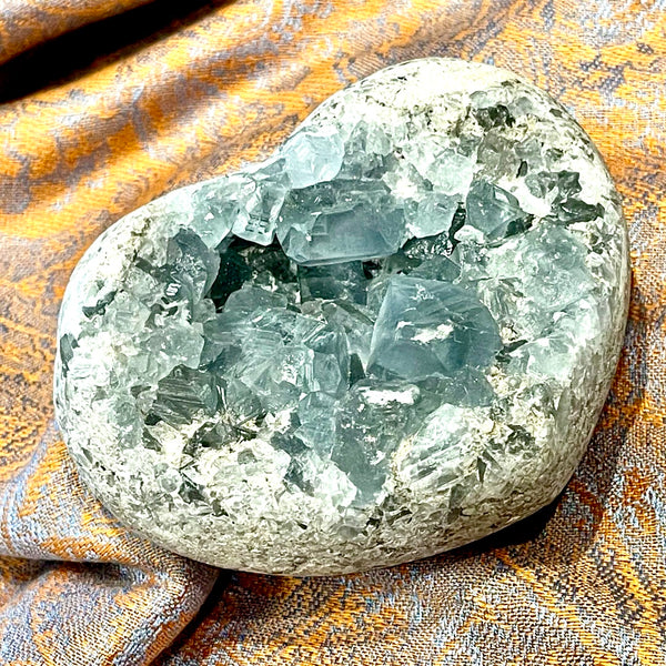 Celestite Druzy Heart Carving 4 inch