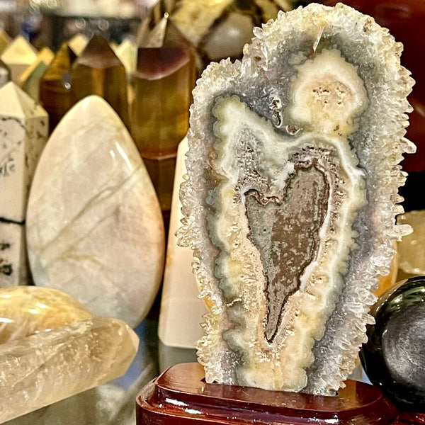 Solar Quartz Mounted Slice with Natural Heart Shape Center