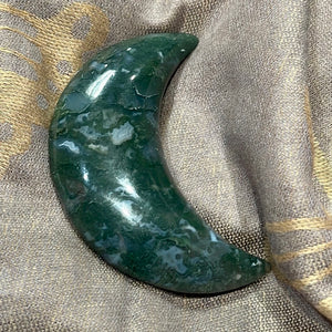 Crescent Moon Moss Agate Carving | 3 inch