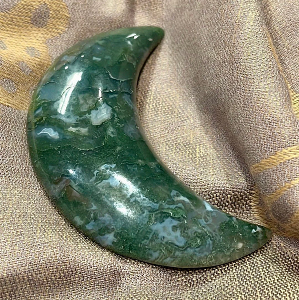 Crescent Moon Moss Agate Carving | 3 inch