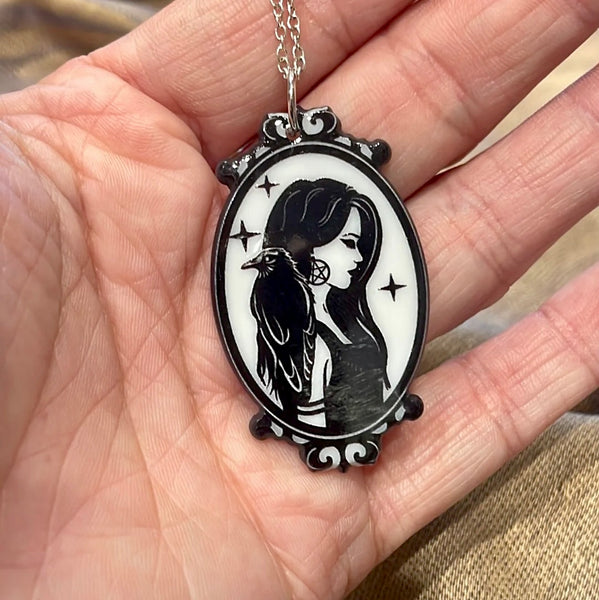 Hecate Raven Frame Monochromatic Pendant Necklace