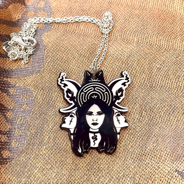 Hecate Triple Moon Monochromatic Pendant Necklace