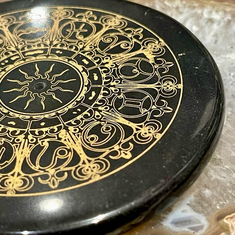 Obsidian Zodiac Wheel Incense Burner
