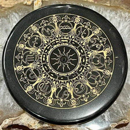 Obsidian Zodiac Wheel Incense Burner